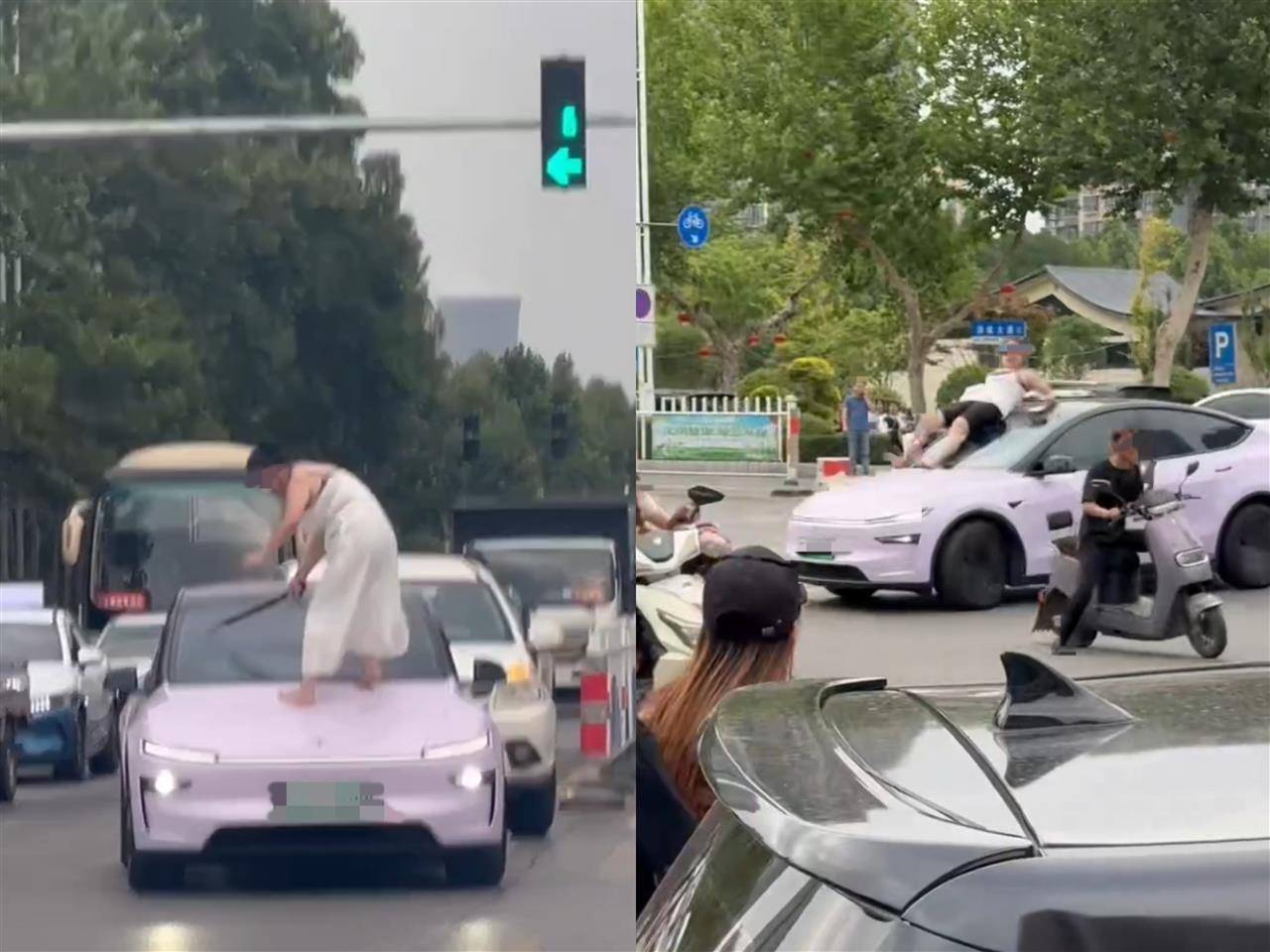 welcome皇冠注册
_女子持械当街打砸多辆轿车welcome皇冠注册
，被顶在挡风玻璃上前行，当地：女子当场被控制，警方介入调查